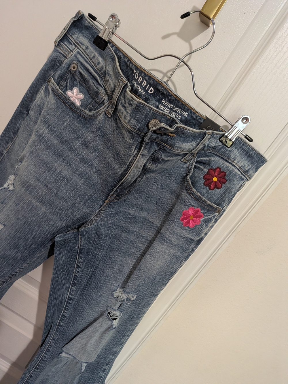 torrid denim jeans with embroidered pink & red flowers